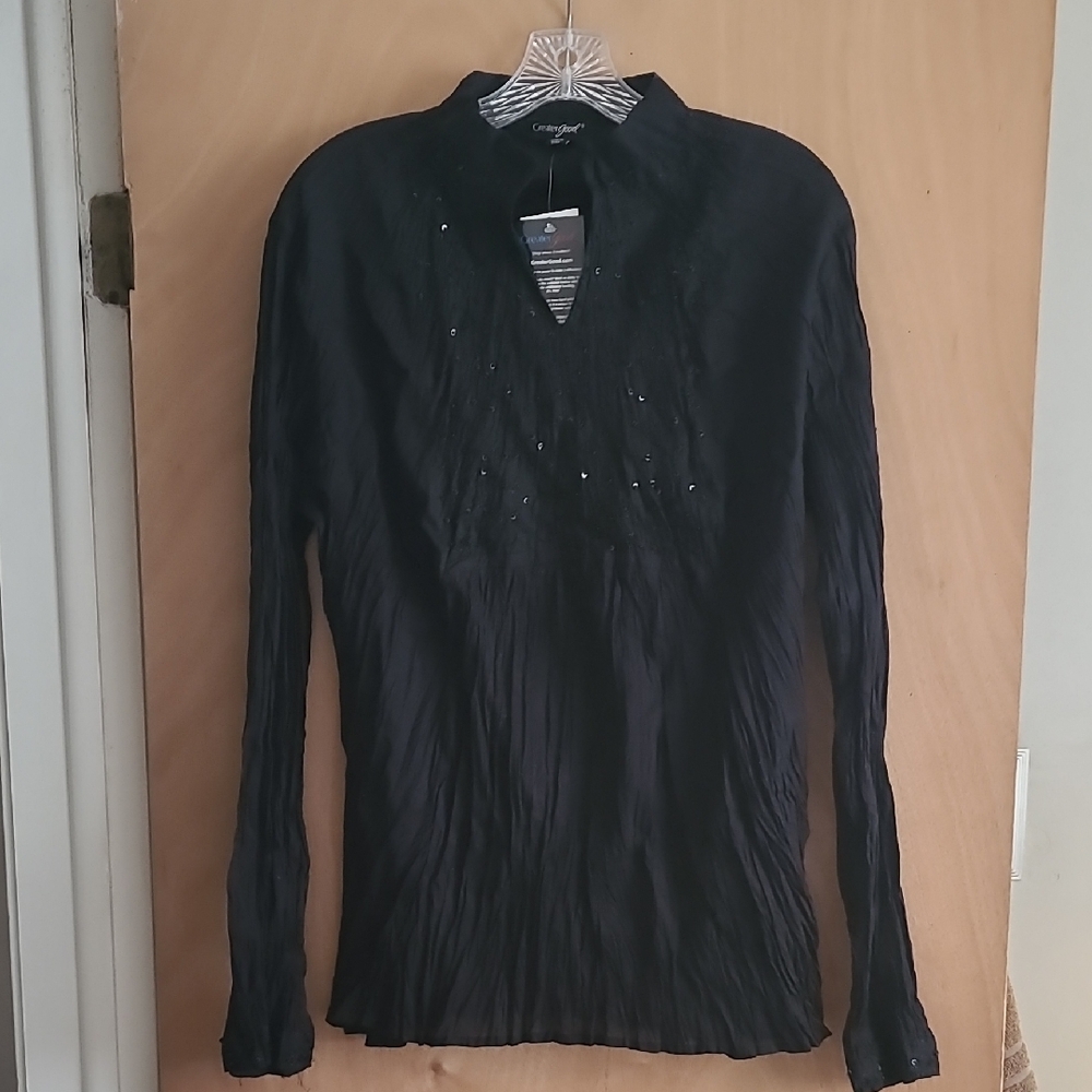Elegant Black Crinkle Blouse